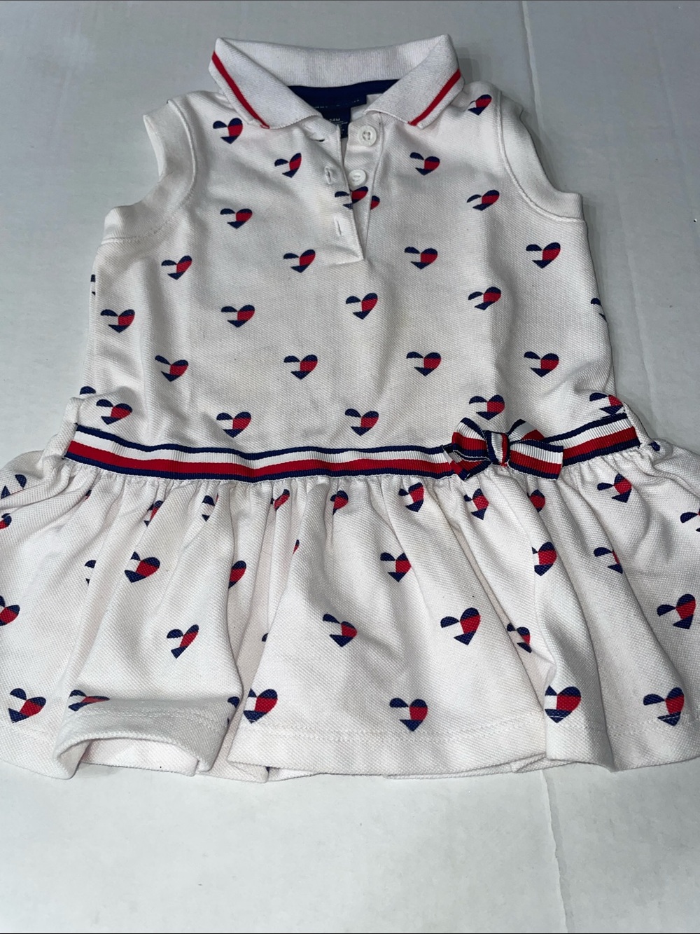 Tommy Hilfiger White Polo Dress with Red & Navy Heart Accents Girls Size 24 M